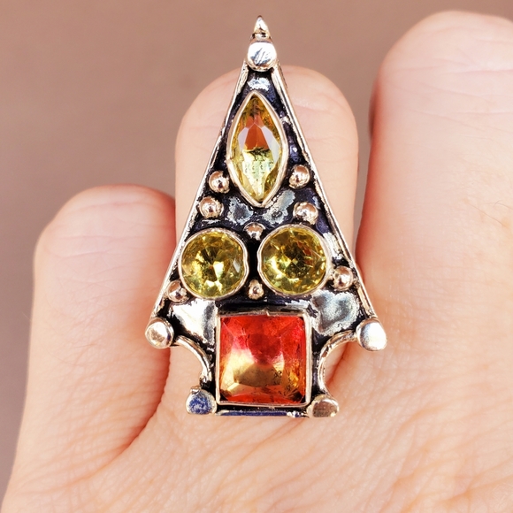***Sale*** New Citrine & Bi-Color Tourmaline 925 Silver Arrowhead Ring. - Picture 5 of 10